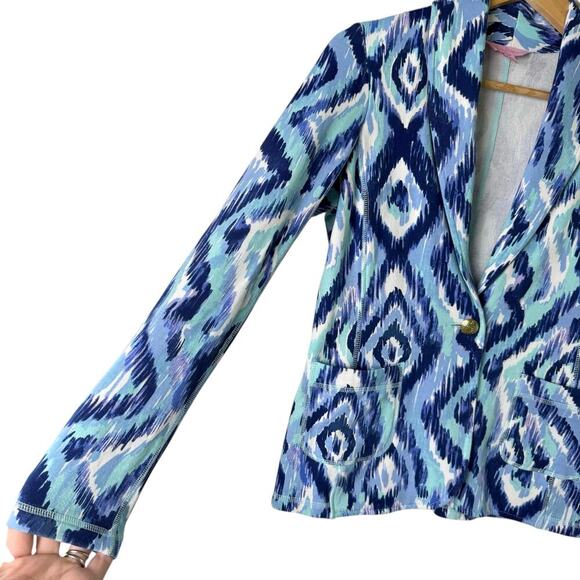 Lilly Pulitzer Mindy Shawl Collar‎ Cardigan Blazer in Blue Swish Print, Size XS - Picture 8 of 11